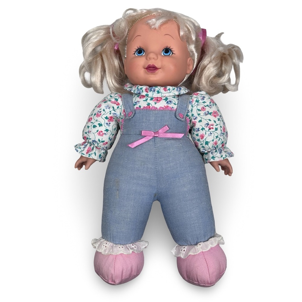 Vintage Baby Whispers 1998 Playmates Toys Doll Blonde Pigtails Overalls 19"
